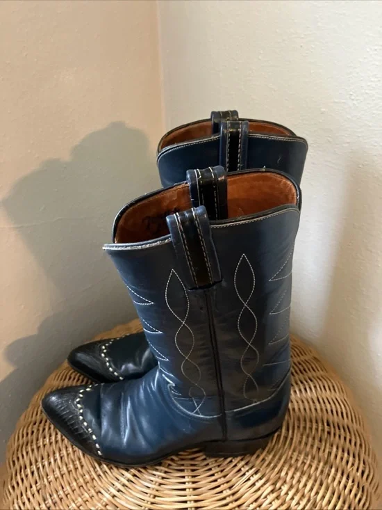 Vintage Tony Lama Black Cowboy Boots Western Cowgirl All Leather Womens 6.5 - Picture 2 of 6